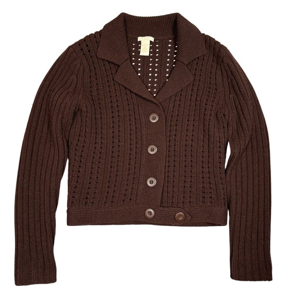 Y2K Womens Size M Brown Button Front Sweater Wool Blend